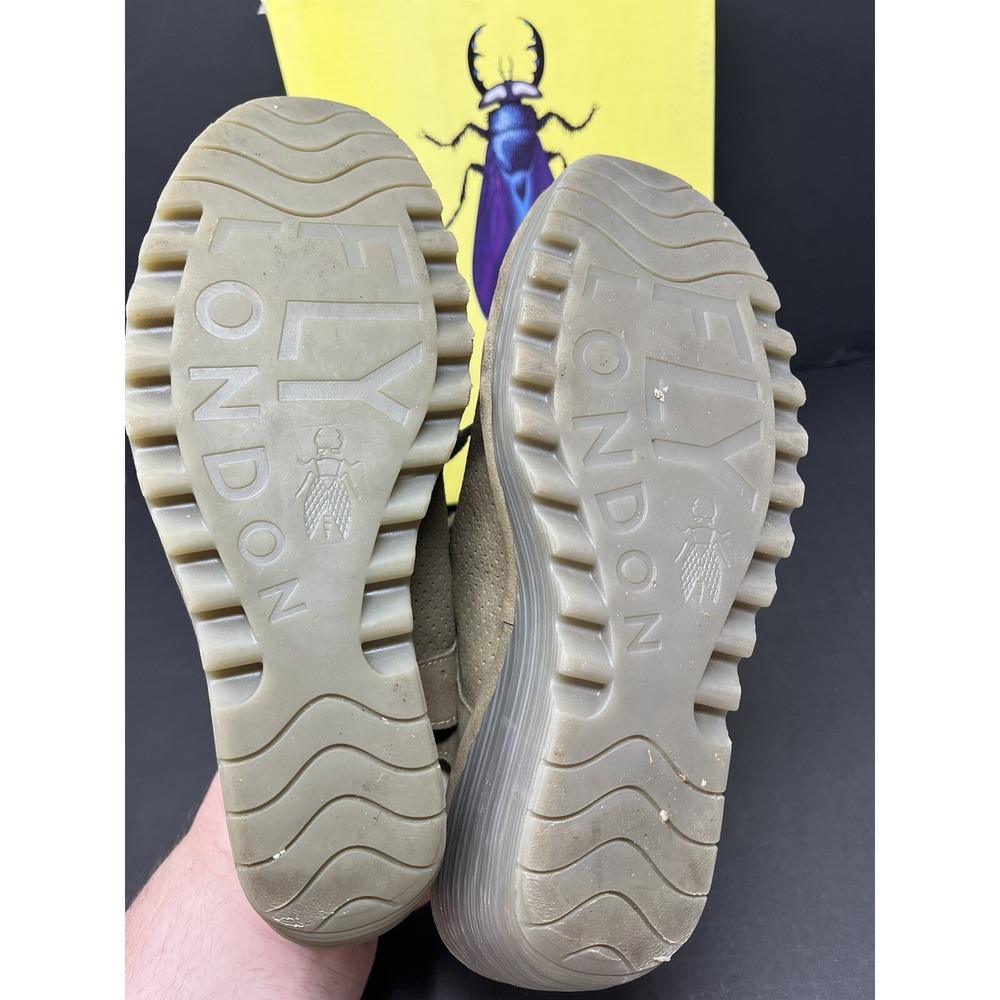 FLY LONDON YUTA CUPIDO Open Toe Lace Up Wedge Sandles Khaki Womens 41 US 10 - Picture 7 of 9